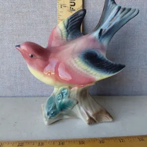Vintage Pottery Bird On Tree Stump 7.5" Tall