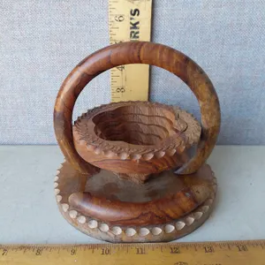 Vintage Hand Carved Wood Collapsible Berry Basket 6.25"X5.75"