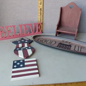 Wood Decor, Doll Chair, Hanging Stars, Believe, & Folk Art Tray