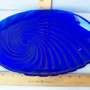 Vintage Cobalt Blue Blue Glass Oval Spiral/Wave Plate 13.5"X8.5", Believe To Be Italy By IVV