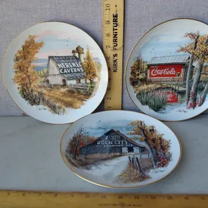 1980s Ray Day Once Upon A Barn Collector Plates- Rock City Barn, Meramec Caverns Barn, & Coca Cola B