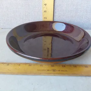 Vintage Brown Glaze Pottery Pie Plate 9.5"X1.5", Hairline Crack
