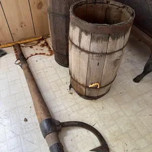 Antique Cant Hook & Two Nail Barrels