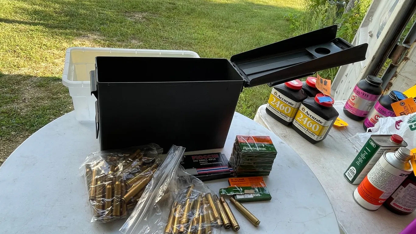 Metal Ammo Box of Primers and Various Brass (Arcadia, WI)