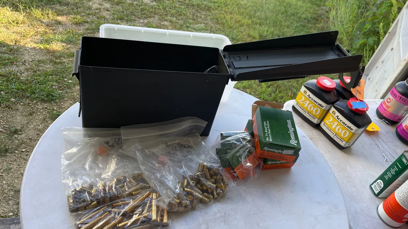 Metal Ammo Box with Brass and Remington Bench Rest Primers (Arcadia, WI)