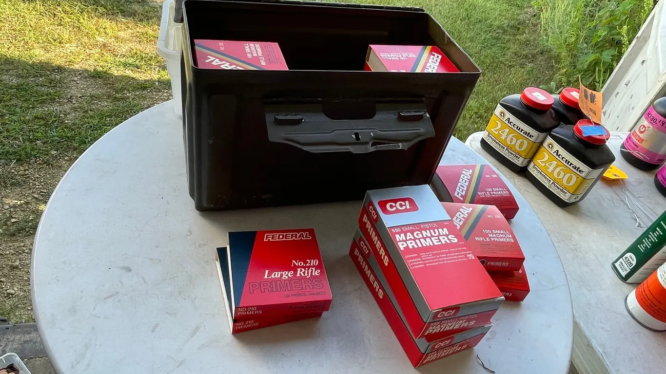 Metal Ammo Box of Various Primers (Arcadia, WI)