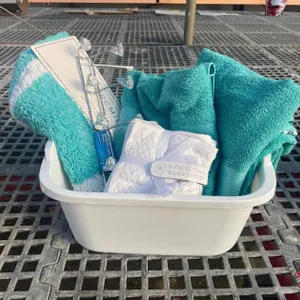 Bathroom Basket: Towels, Wash Clothes, Rug & Towel Hanger