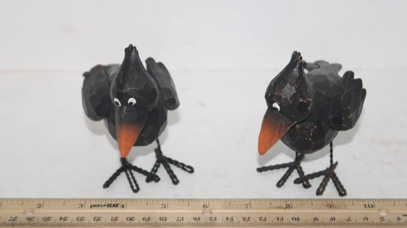 Two Wood and Metal Crows