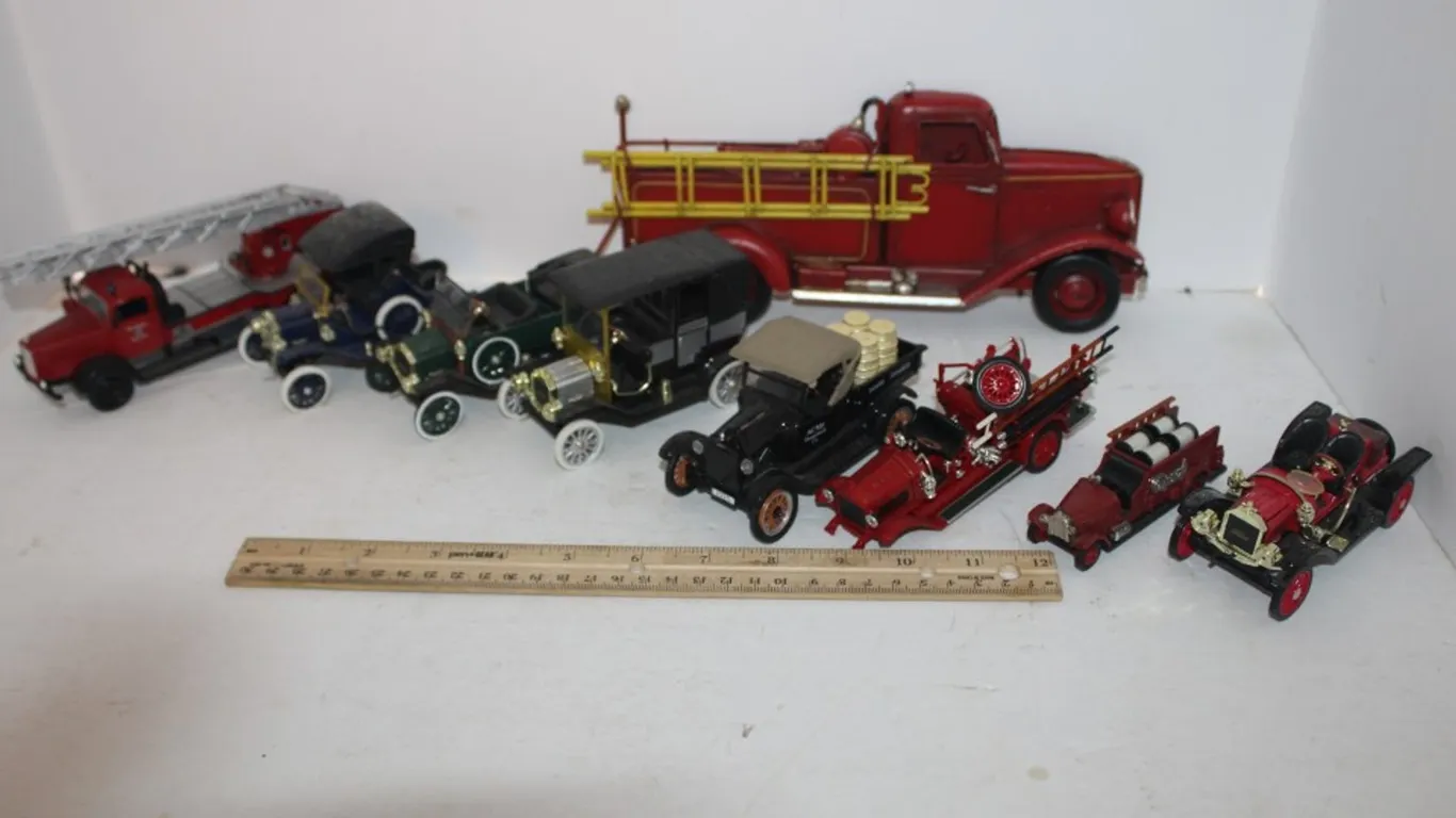 Toy Fire Engines and Model Ts and as (Nine Pieces Total)