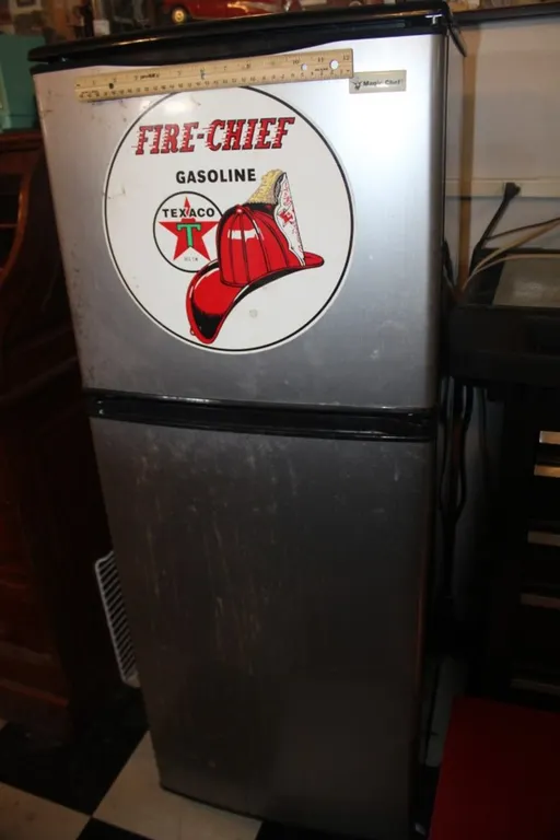 Texaco Fire Chief Themed Magic Chef Mini Refrigerator Freezer, Measures 19 x 18 x 49