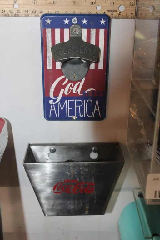 Bottle Opener and Coca-Cola Bottle Cap Bucket
