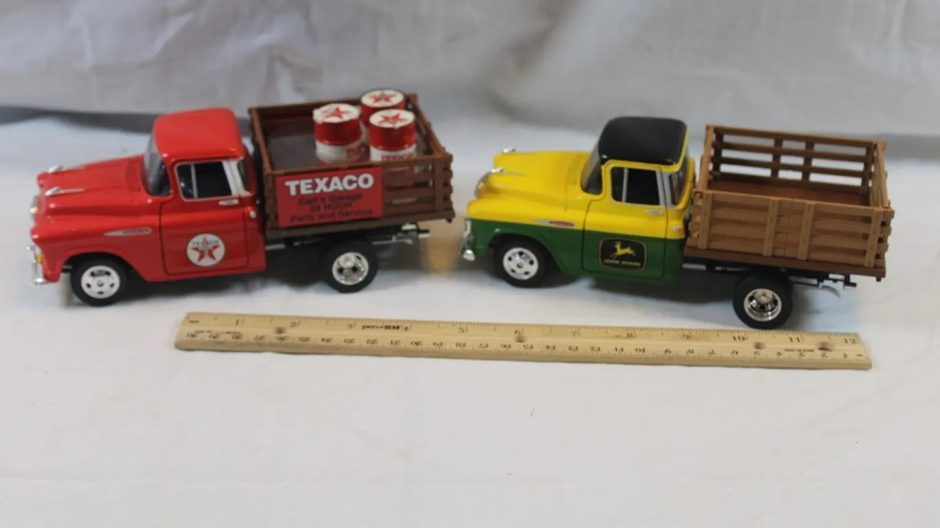 Two Diecast Advertising Trucks: Texaco and John Deere