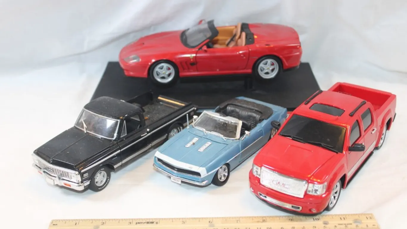 4 Model Cars 3 Die Cast 1 Plastic GMC Truck