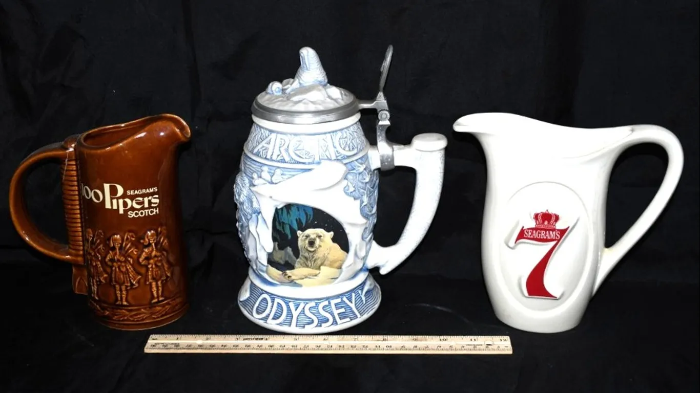 Ardic Otis C Stein and Two Whiskey Pitchers