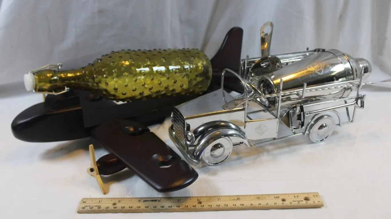 Wooden Bar Airplane and Chrome Bar Fire Truck