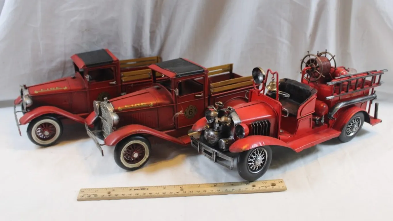 Three Tin Fire Trucks
