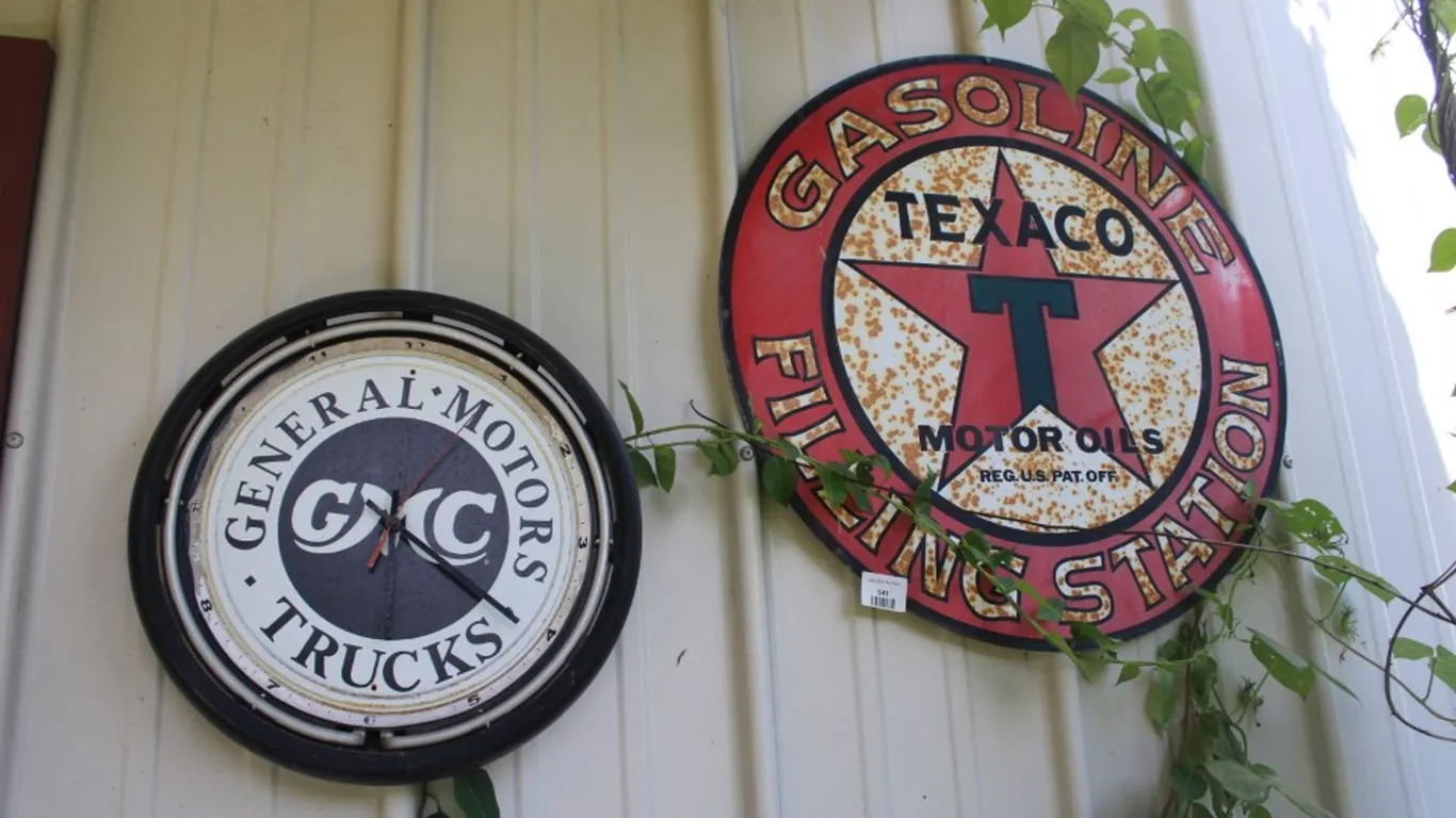 Texaco Sign and GMC Clock