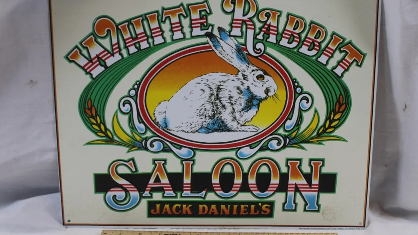 Jack Daniels White Rabbit Saloon Tin Advertising Sign, Measures 16 x 12.5