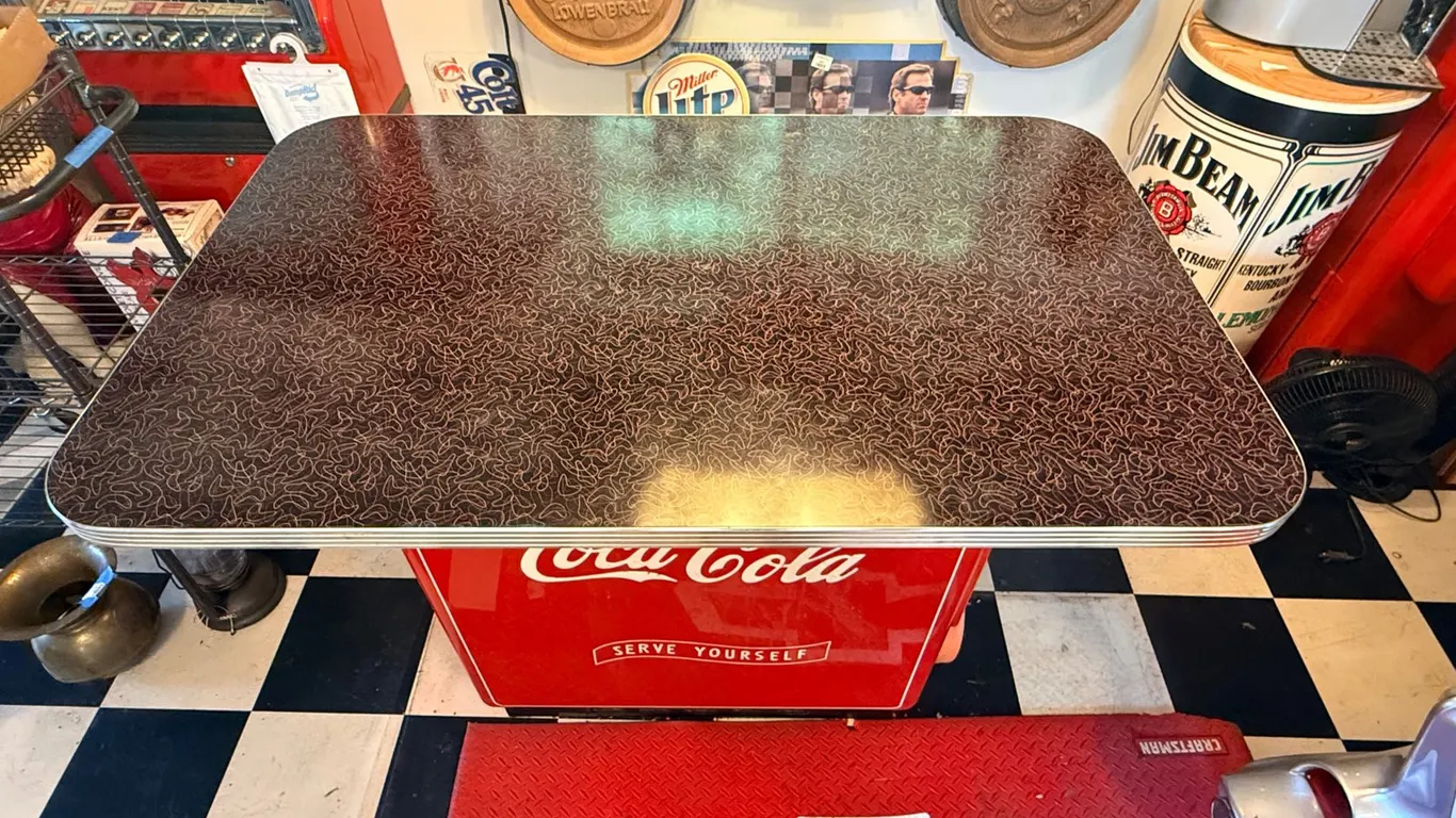 Coca Cola Drink Cooler Made by Ideal Dispenser Company Model 55 Missing the Top Lid Retrofitted Into a Bar Cooling Condition Unknown Measures 48 x 30