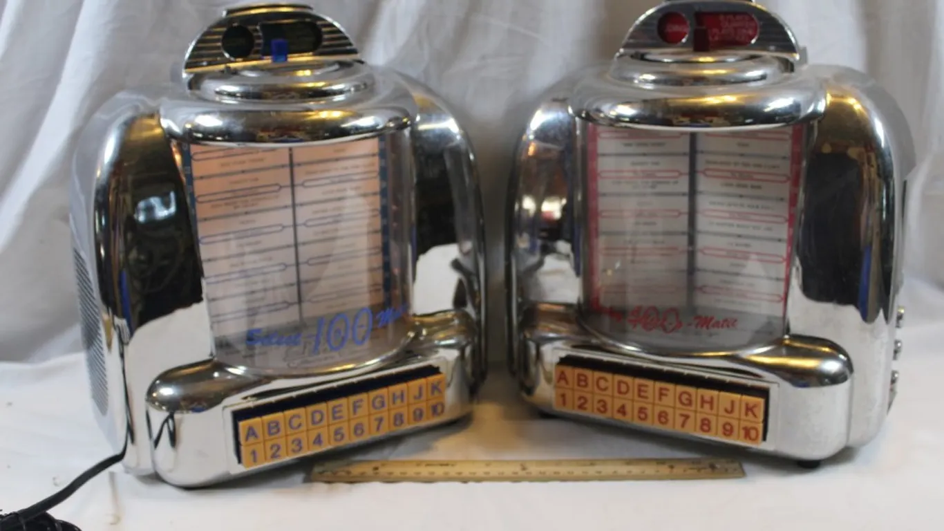 2 Reproduction Select-O-Matic Tabletop Jukebox AM/FM Radio Cassette Players One Is Missing a Cord