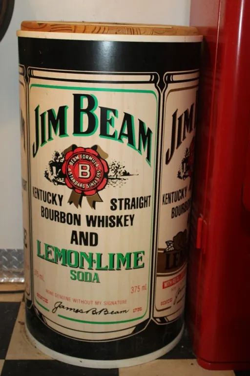 Jim Beam Ice Chest Missing the Lid, Made Into a Side Table with a Wooden Lid, Measures 34 Inches Tall