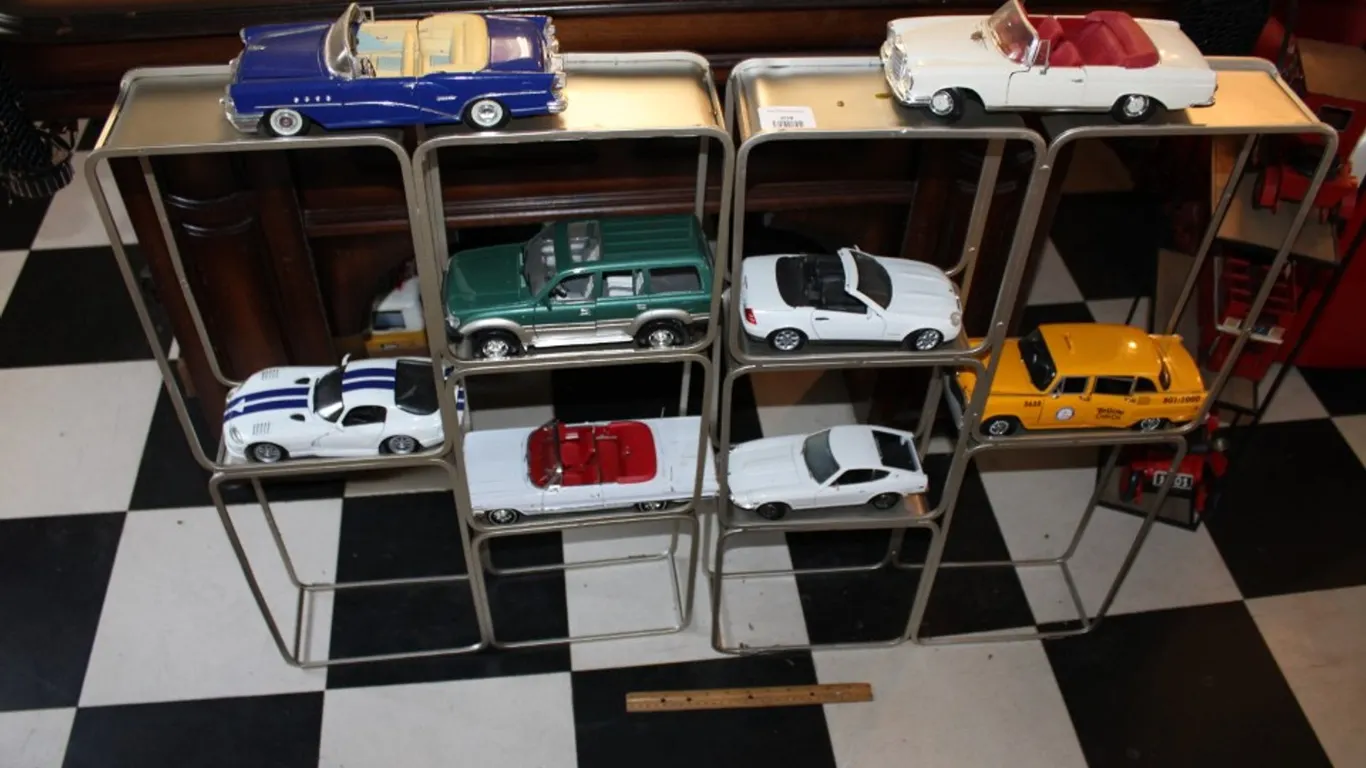2 Metal Display Shelves with 8 1:18 Scale Diecast Models Each Shelf Measures 20 x 5 x 30