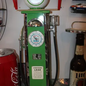 Sinclair Dino Model Gas Pump with Clock, Glass Top Globe, and Light. Measures 40 Inches Tall
