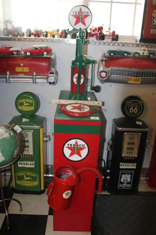 Restored Texaco Oil Pump with Oil Can, Measures 23 x 10 x 55