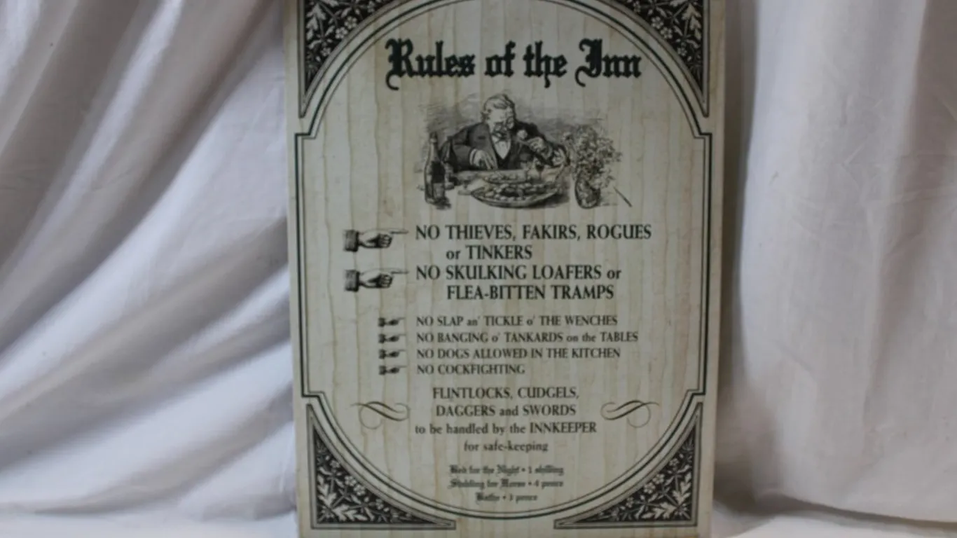Rules of the Inn Tin Sign Measures 12 x 17