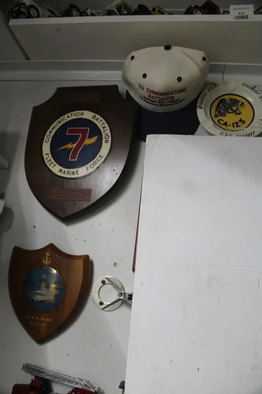 Military Plaques, Hat, and Ashtray