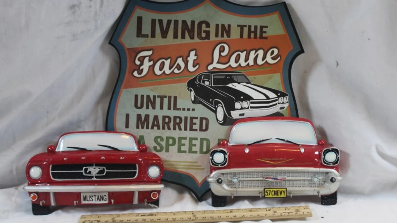 Mustang and 57 Chevy Key Racks, and a Wall Plaque, Mustang Has Damage to the Wheel