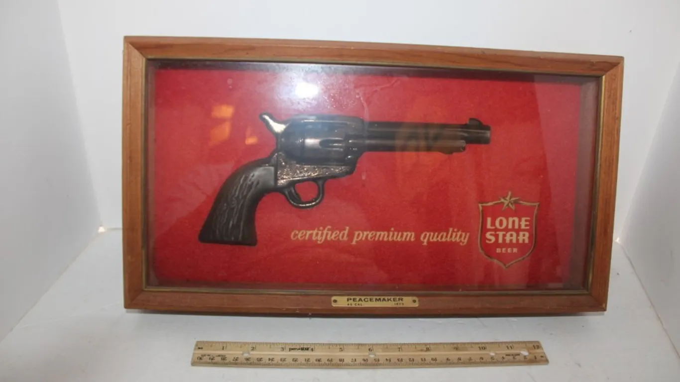 Peacemaker Display Model for Lone Star Beer in a Wood Case (NOT a Real Firearm)