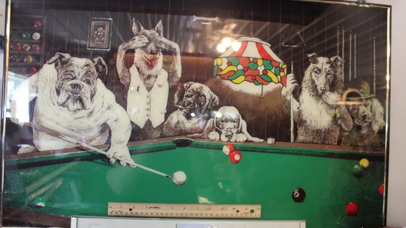 Dog Billiard Print from Fortune and Fame, Measures 32 x 20