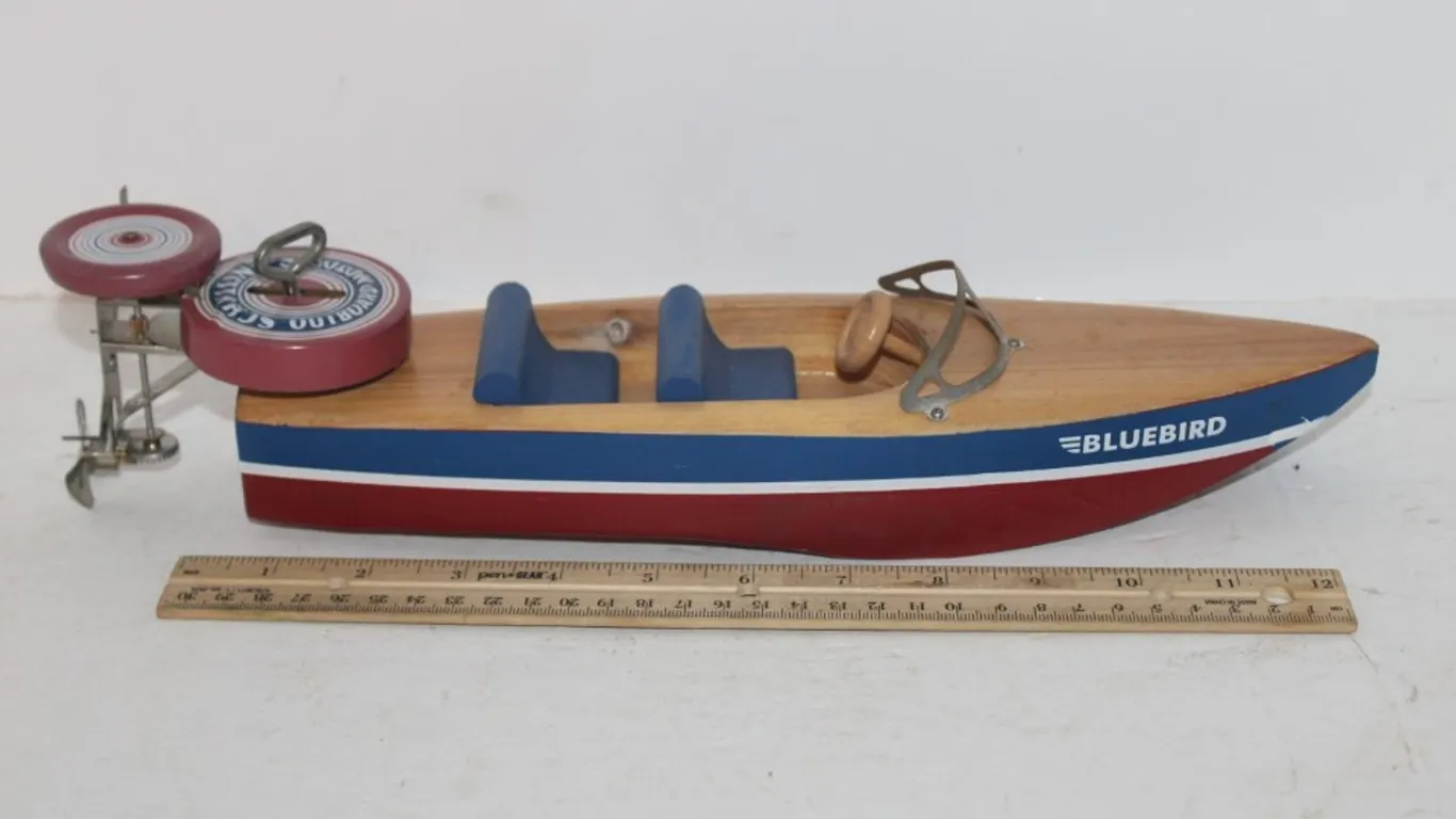 Bluebird Wooden Wind up Boat