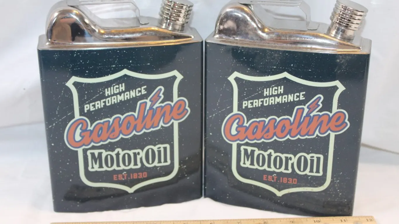 Two Gasoline Motor Oil Liquor Decanters