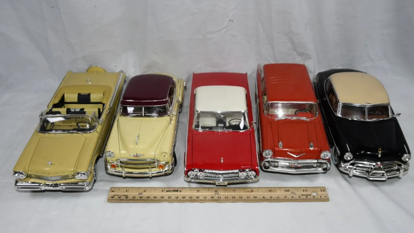 Five 1:18 Scale Diecast Models: 1950 Chevy Bel Air, 1964 Mercury Marauder, 1957 Mercury Turnpike Cruiser,