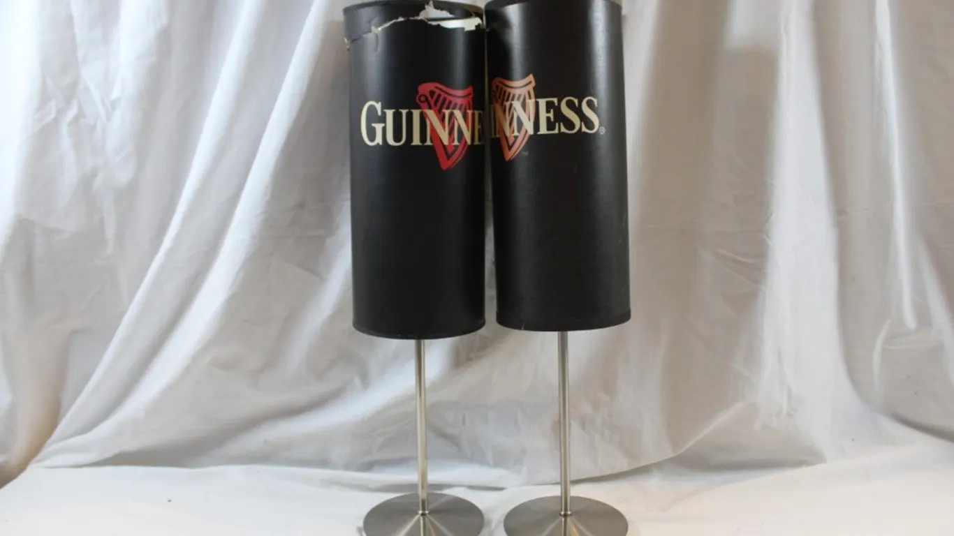 2 Guinness Advertising Lamps Both Have Damaged Shades 20 Inches Tall