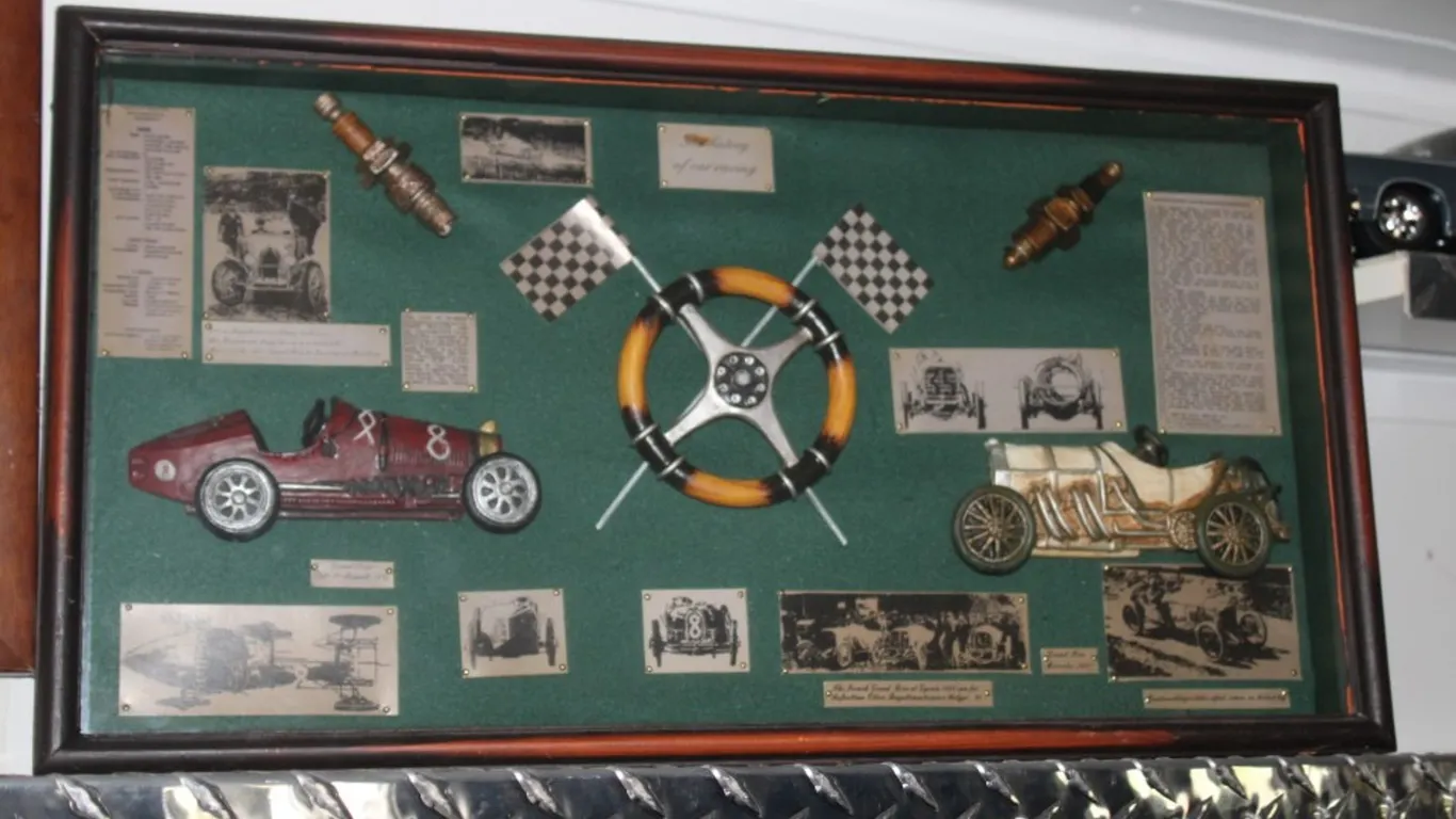 The History of Car Racing Shadow Box, Measures 20.5 x 11 x 2