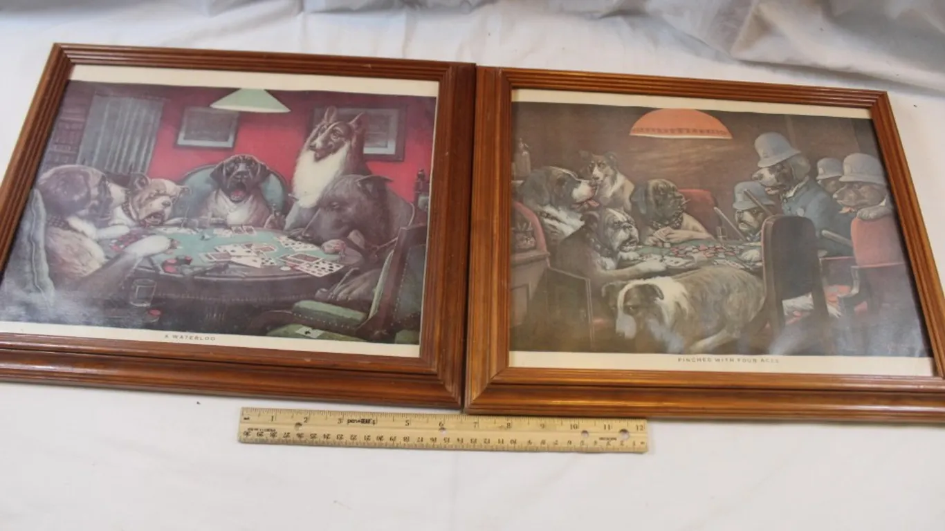 Two Poker Dog Prints, Measure 16 x 13