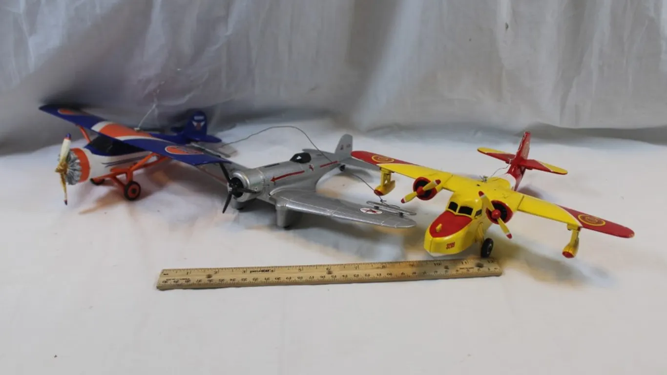 Three Diecast Advertising Airplanes: Gulf Oil, Shell Oil, and Texaco