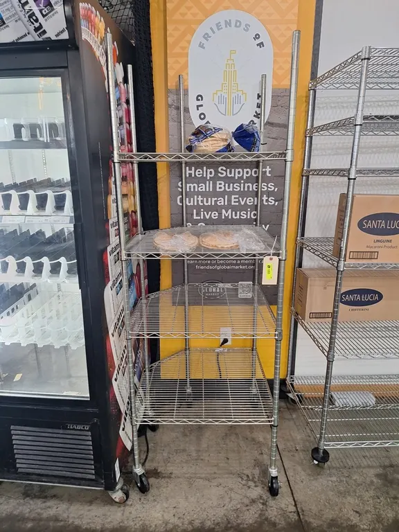 Wire 4-Tier Corner Shelf on Wheels, 27"x27"x77"