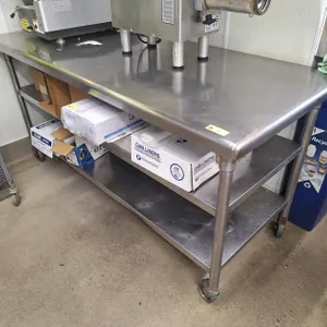 SS Table on Wheel with 2 Undershelves, 72"x30"x35"