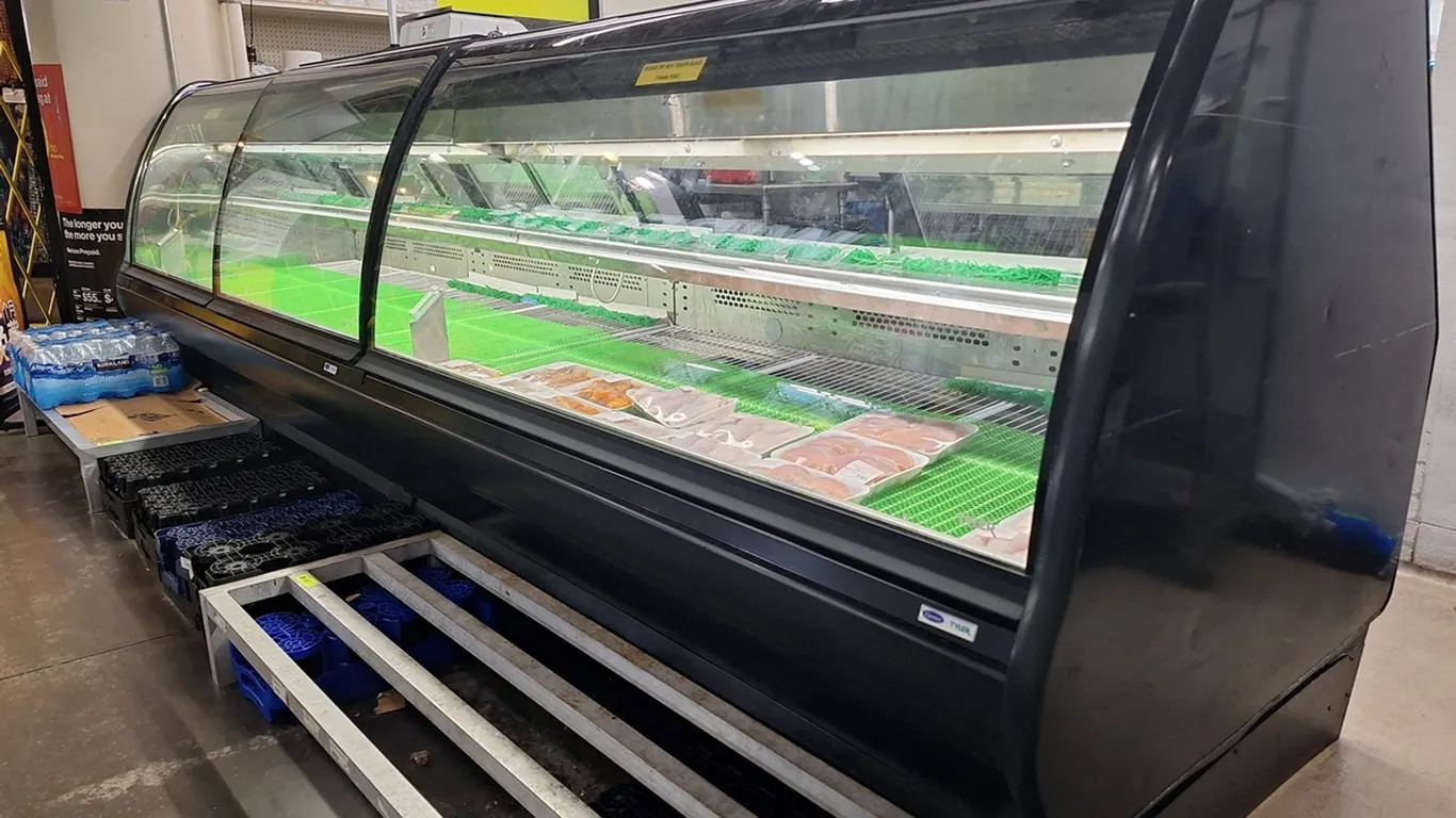 Carrier Tyler 172" Refrigerated Case, Glass Flip Front Doors, Rear Sliding Doors, Remote Compressor, 3PH