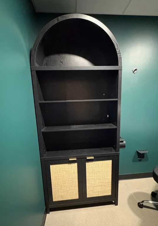 Black Boho Rattan Arched Bookcase