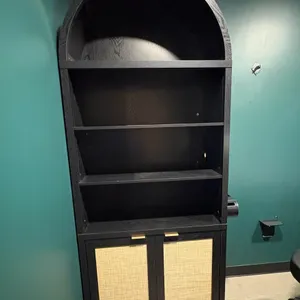 Black Boho Rattan Arched Bookcase