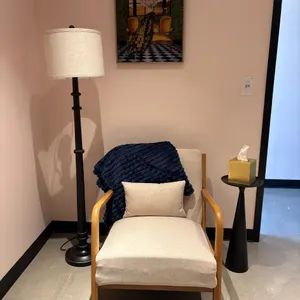 Hertford Mid Century Upholstered Solid Wood Accent Chair with Lamp