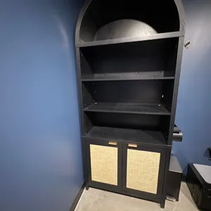 Black Boho Rattan Arched Bookcase