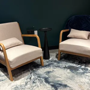 Hertford Mid Century Upholstered Solid Wood Accent Chairs and Rug