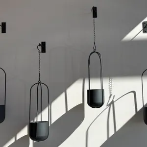 Walter Modern Black Metal Oval Hanging Planters