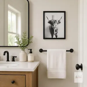 New Framed Black & White Highland Cow Wall Art, 9¼″ × 11¼″